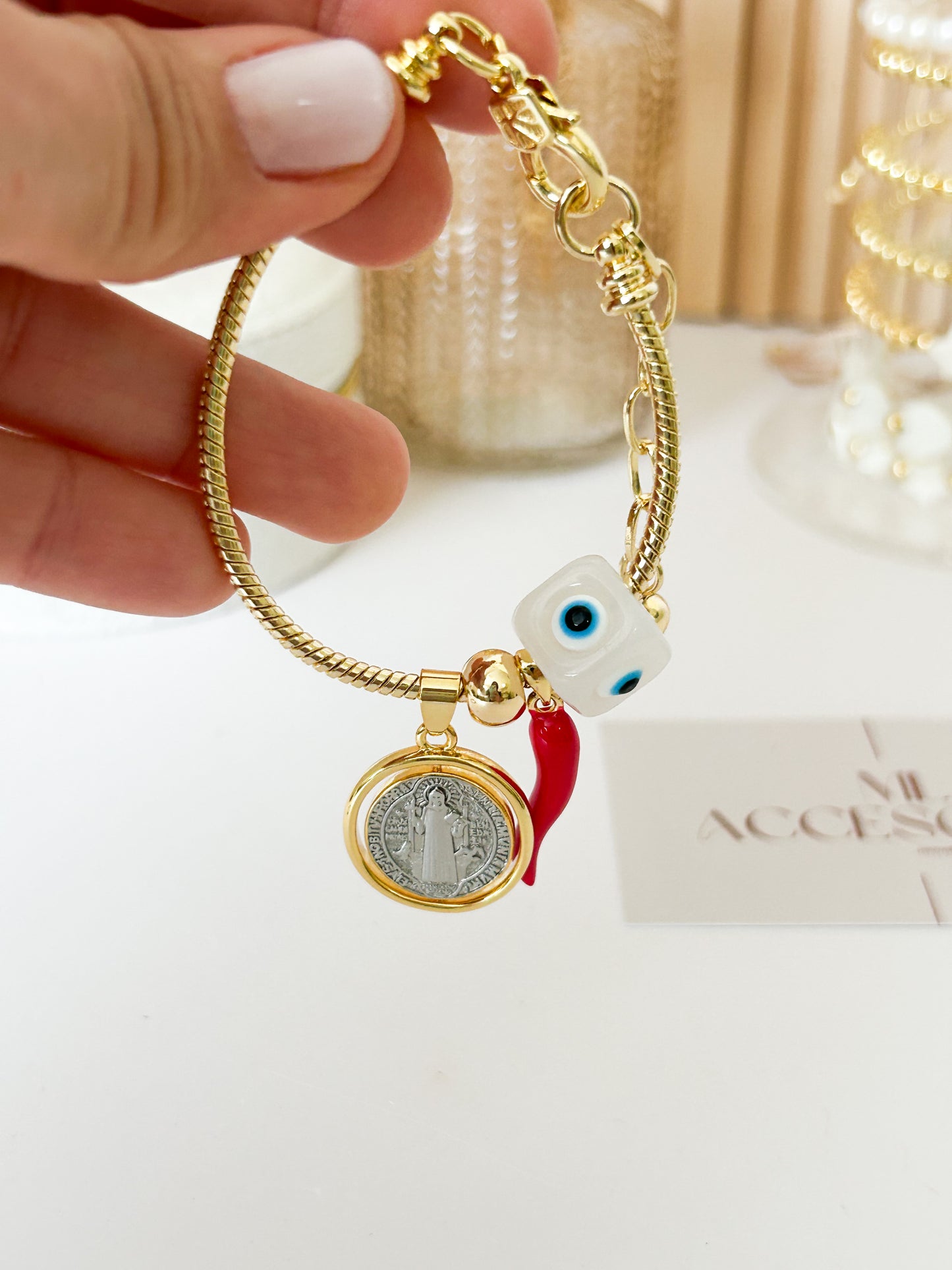 Saint Benedict Protection Bracelet – Gold Faith Jewelry Gift