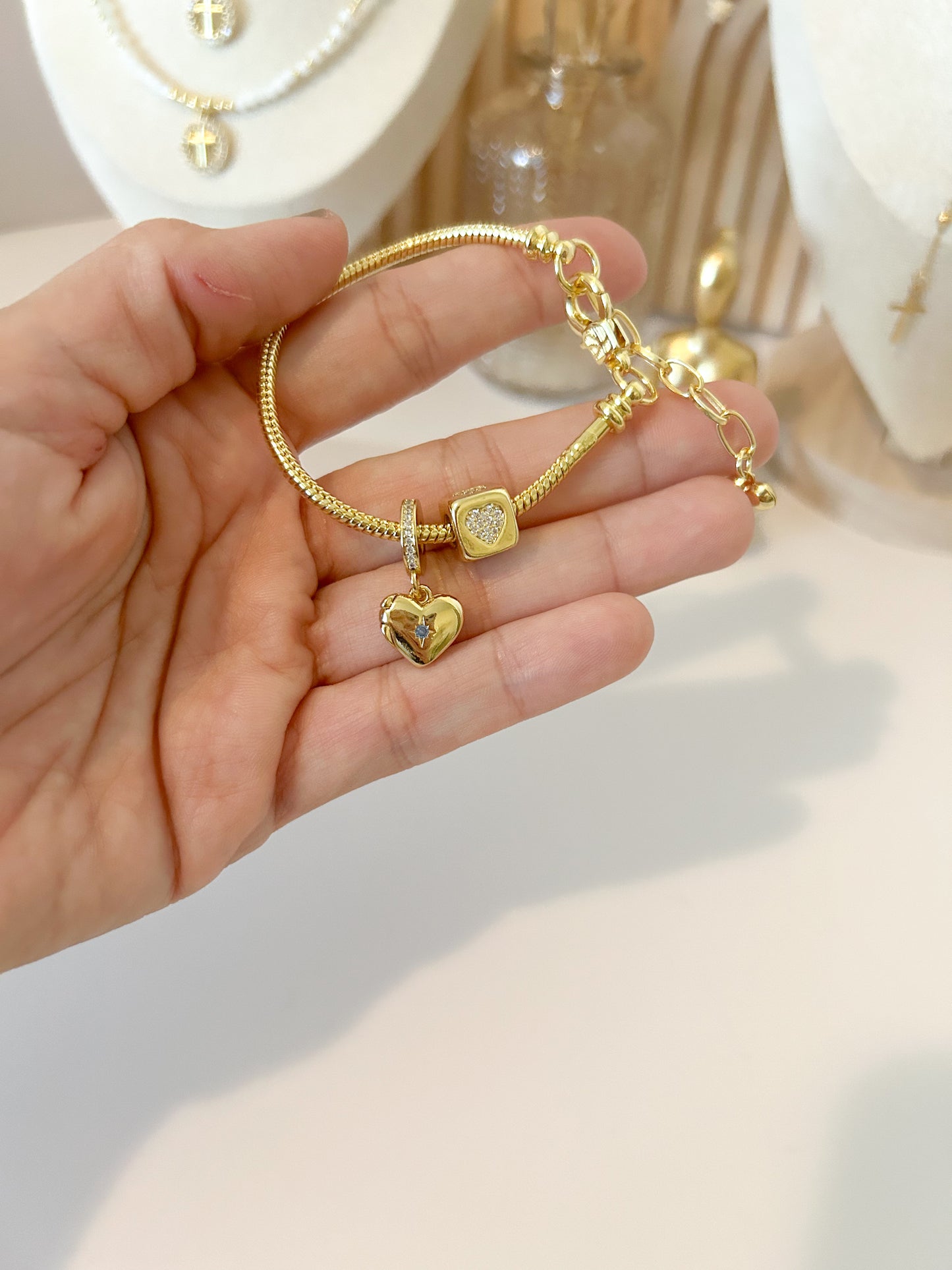 Golden Heart Charm Bracelet