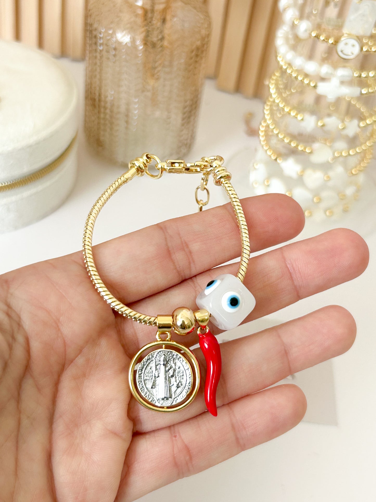 Saint Benedict Protection Bracelet – Gold Faith Jewelry Gift