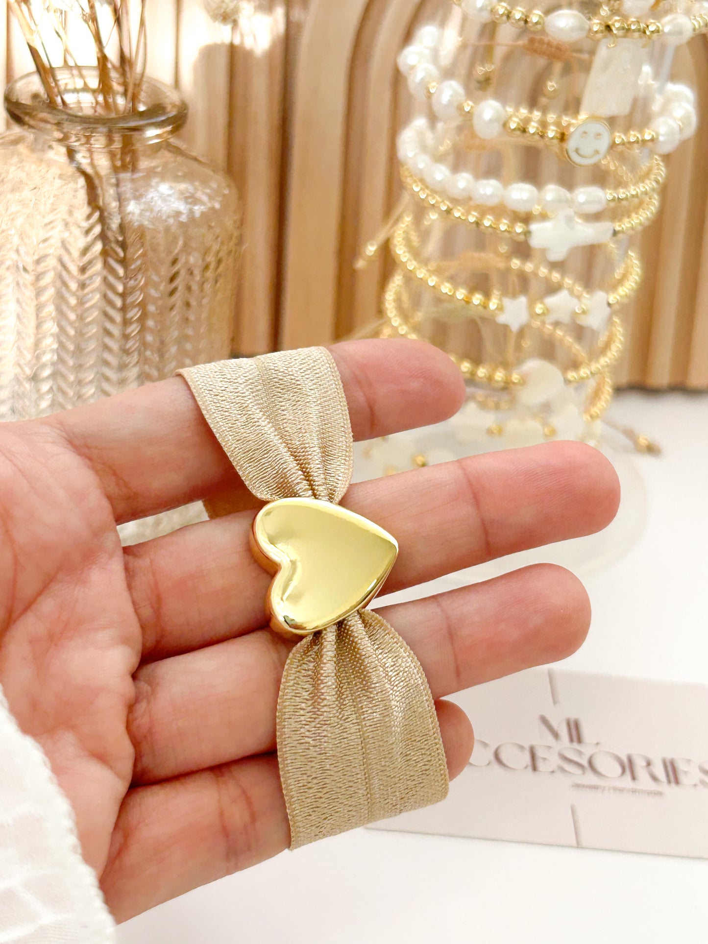 Amore Gold Heart Elastic Bracelet